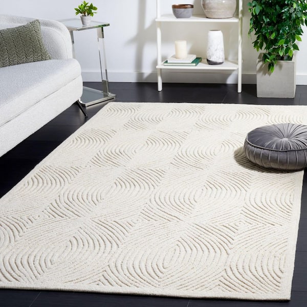 Textural 6 ft. x 6 ft. Ivory Monochrome Geometric Square Area Rug