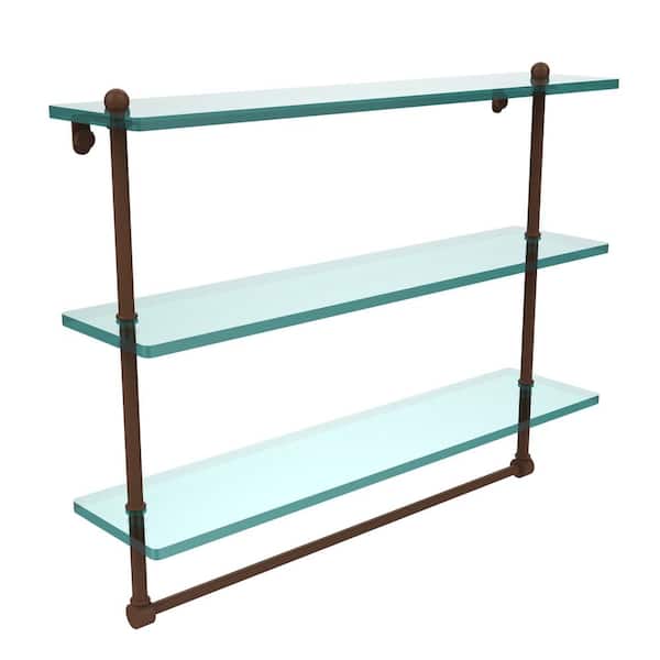 22 in. L x 18 in. H x 5 in. W 3-Tier Clear Glass Bathroom Shelf with Towel Bar in Antique Bronze