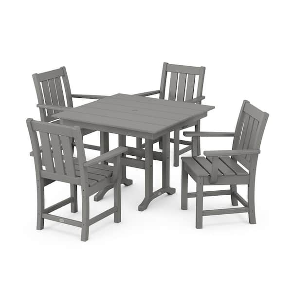 POLYWOOD Oxford 5-Piece Farmhouse Plastic Square Outdoor Dining Set in Slate Grey