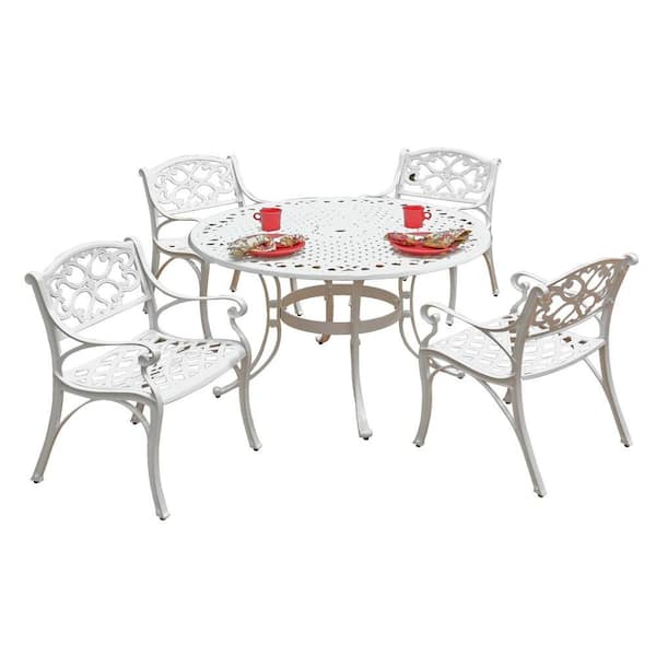 Home Styles Biscayne 42 in. White 5-Piece Round Patio Dining Set with Green Apple Cushions