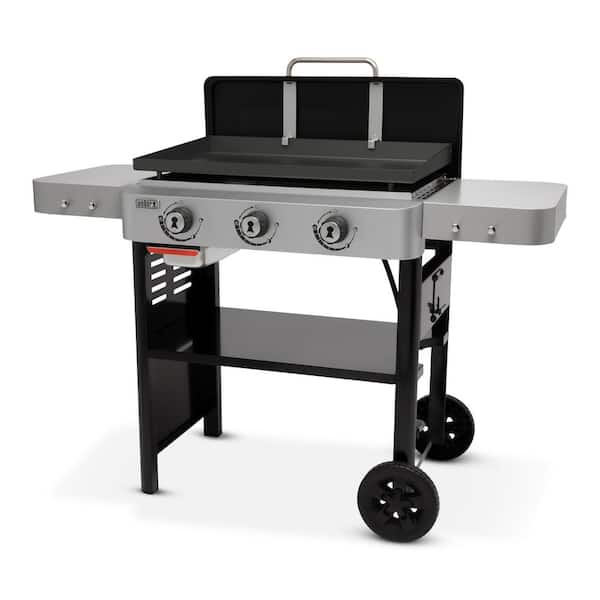 Weber 3 Burner Propane GAS Grill 28 in. Flat Top Griddle Combo with Griddle Essential Set, Black 1500451