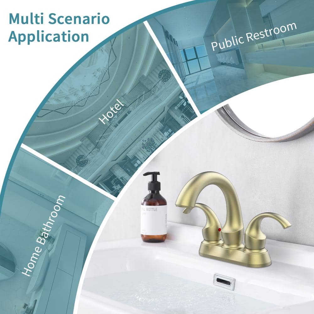 4 in. Centerset Double Handle Mid Arc Bathroom Faucet with Drain Kit Included in Brushed Gold price history on PriceWatchPro
