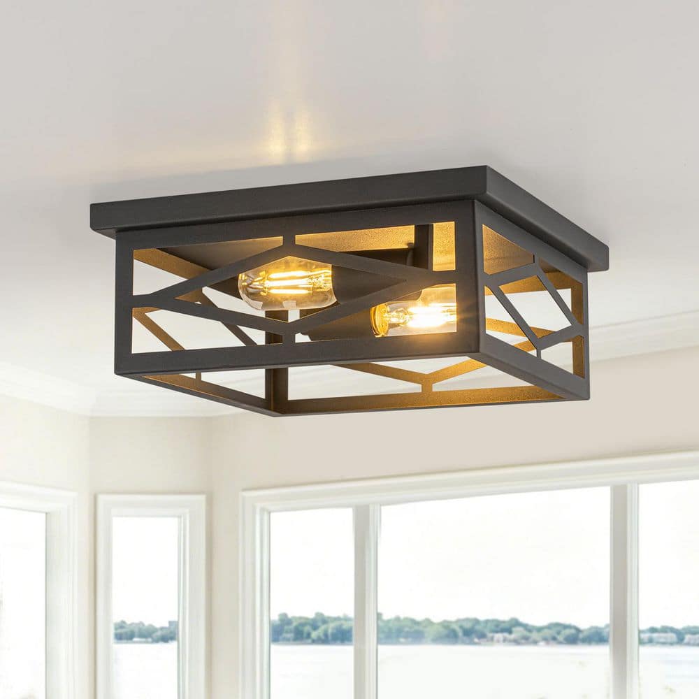 12.6 in. 2-Light Industrial Square Matte Black Flush Mount Ceiling Light for Dining Room, Kitchen Island, Hallway price history on PriceWatchPro