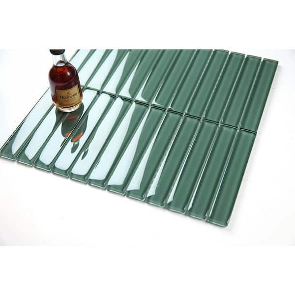 Flowing Green 12 in. X 12 in. Glossy Glass Mosaic Wall Tile (6 sq.ft./Case)