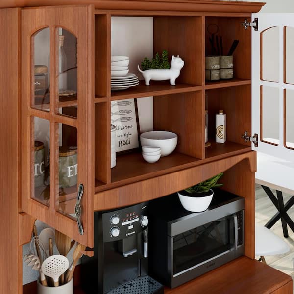 LIVING SKOG Galiano Cherry 73 in. Kitchen Pantry Storage Cabinet Buffet  with Hutch and Drawer T8 - The Home Depot