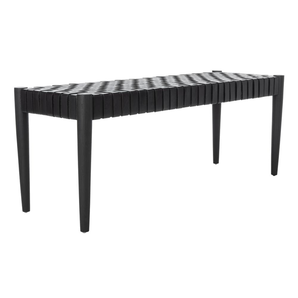 Amalia Mindi Wood and Woven Leather Entryway Bench
