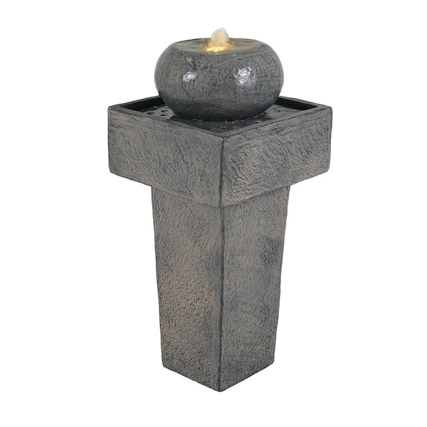 Concrete 25.50 in. Electric Cement Column Cascade Fountain with LED Lights Modern Durable Outdoor