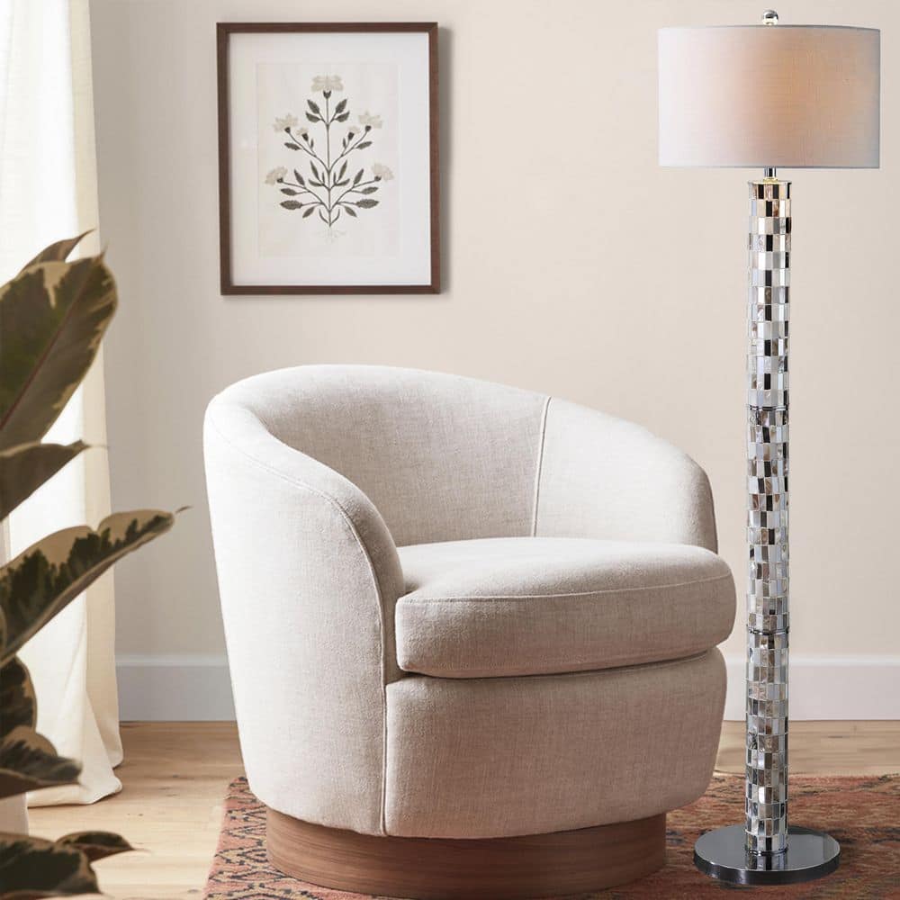 Liam 63.5" Seashell Mosaic LED Floor Lamp with White Linen Shade