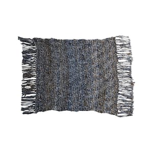 Brown and Blue Woven Melange Acrylic Throw Blanket with Fringe