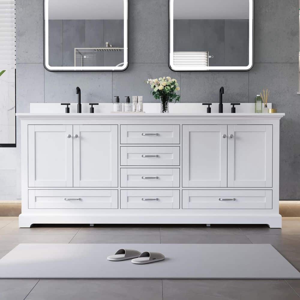 FORCLOVER 80 in. D x 22 in. W x 34 in. H Solid Wood Double Sink