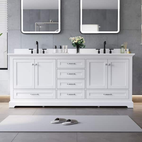 80 in. D x 22 in. W x 34 in. H Solid Wood Double Sink Bath Vanity in White with White Cultured Marble Top