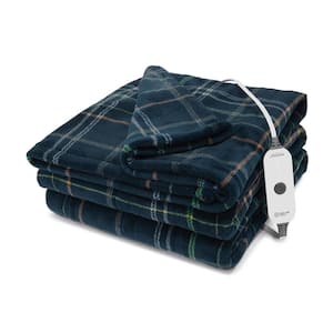 Electric Throw Nordic Premium Mega Size Heated Blanket, Belfast Blue Plaid, 96 in. W. x 60 in.