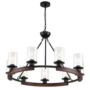 9-light Black Rustic Wagon Wheel Chandelier for Kitchen Island with no bulbs included