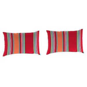 18 in. L x 12 in. W x 4 in. T Mulberry Red Outdoor Lumbar Throw Pillow (2-Pack)
