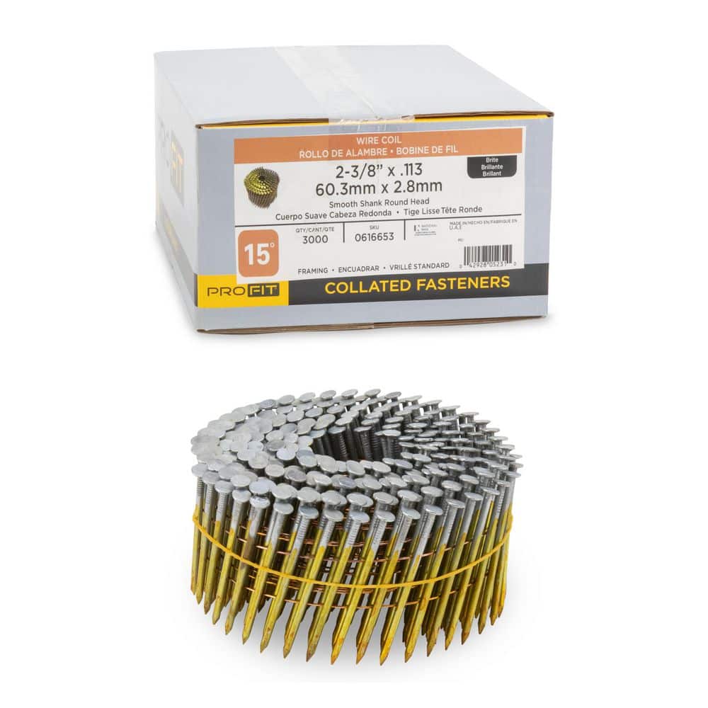 2-3/8 in. x 0.113-Gauge 15° Bright Finish Smooth Shank Wire Coil Framing Nails (2000 per Box) price history on PriceWatchPro