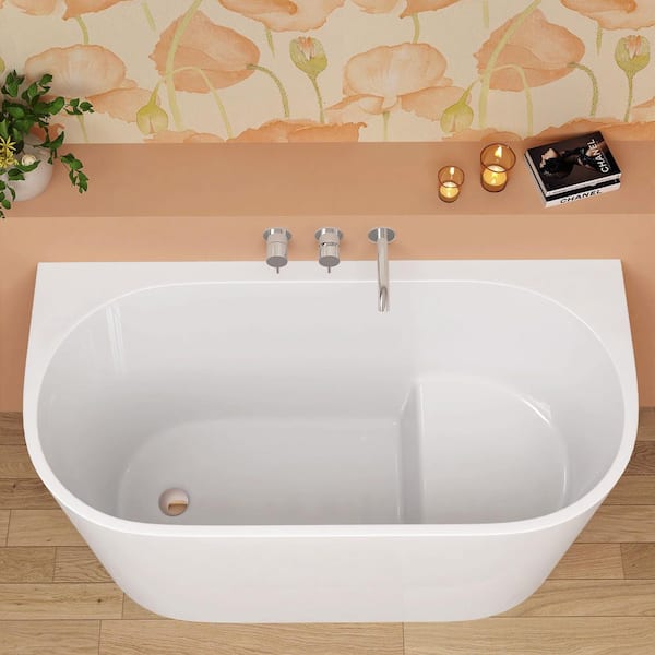 47 in. W x 27 in. L Soaking Bathtub Acrylic Tubs Stand Alone Oval Free Standing Tub Freestanding in White with Seat