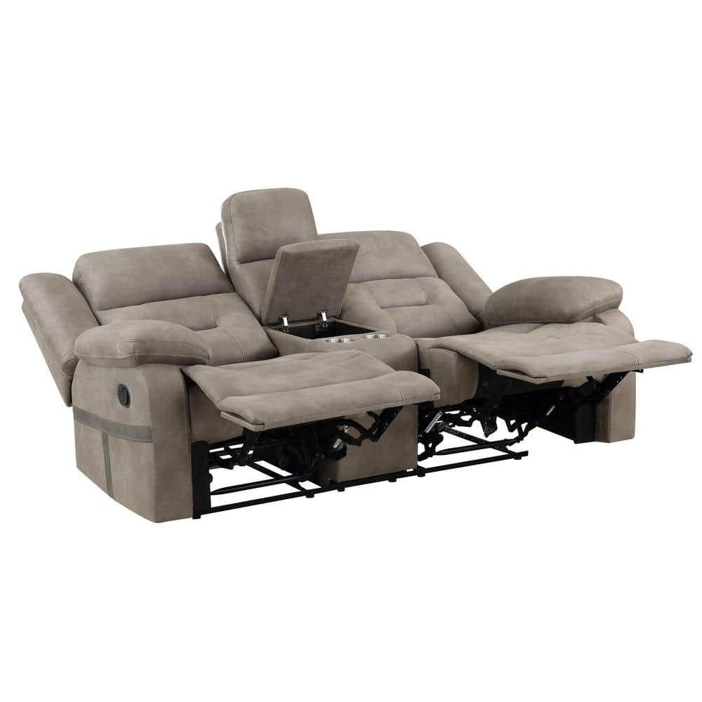 Brown Faux Leather Tufted Loveseat with Cup Holder and Pillow-top Arm