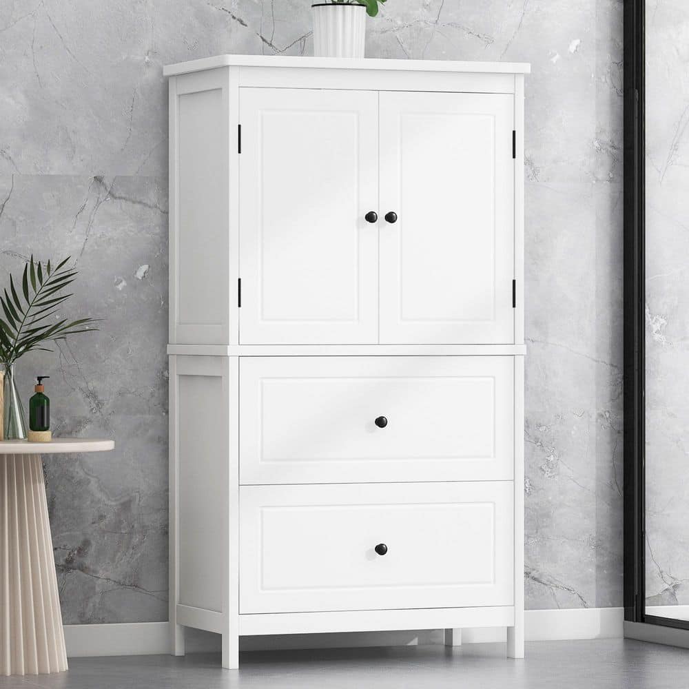 24 in. W x 12 in. D x 43 in. H White MDF Linen Cabinet with Two Doors and Drawers in White price history on PriceWatchPro