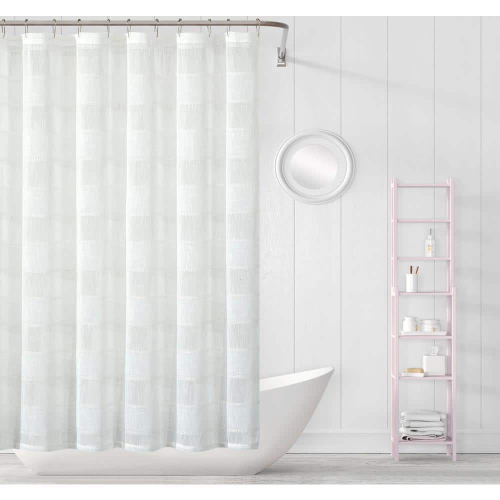Megan 70 in. x 72 in. White Striped Shower Curtain