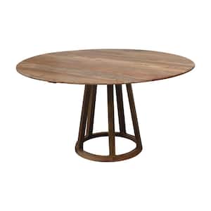 57 in. Natural Finish Round Mango Wood Coffee Table with Drum Base