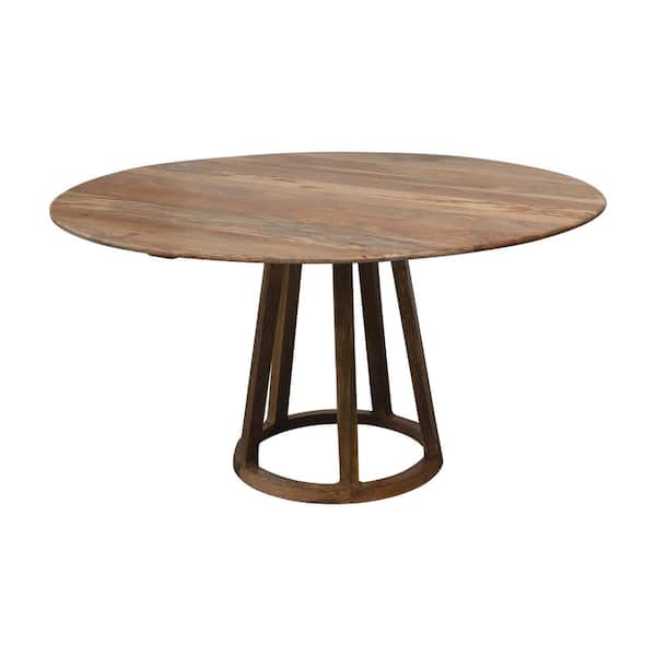 Storied Home 57 in. Natural Finish Round Mango Wood Coffee Table with Drum Base