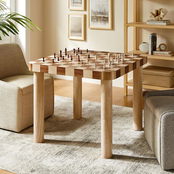 Oscar 36 in. Square Checkered Wood Dining Table in Oak and Walnut