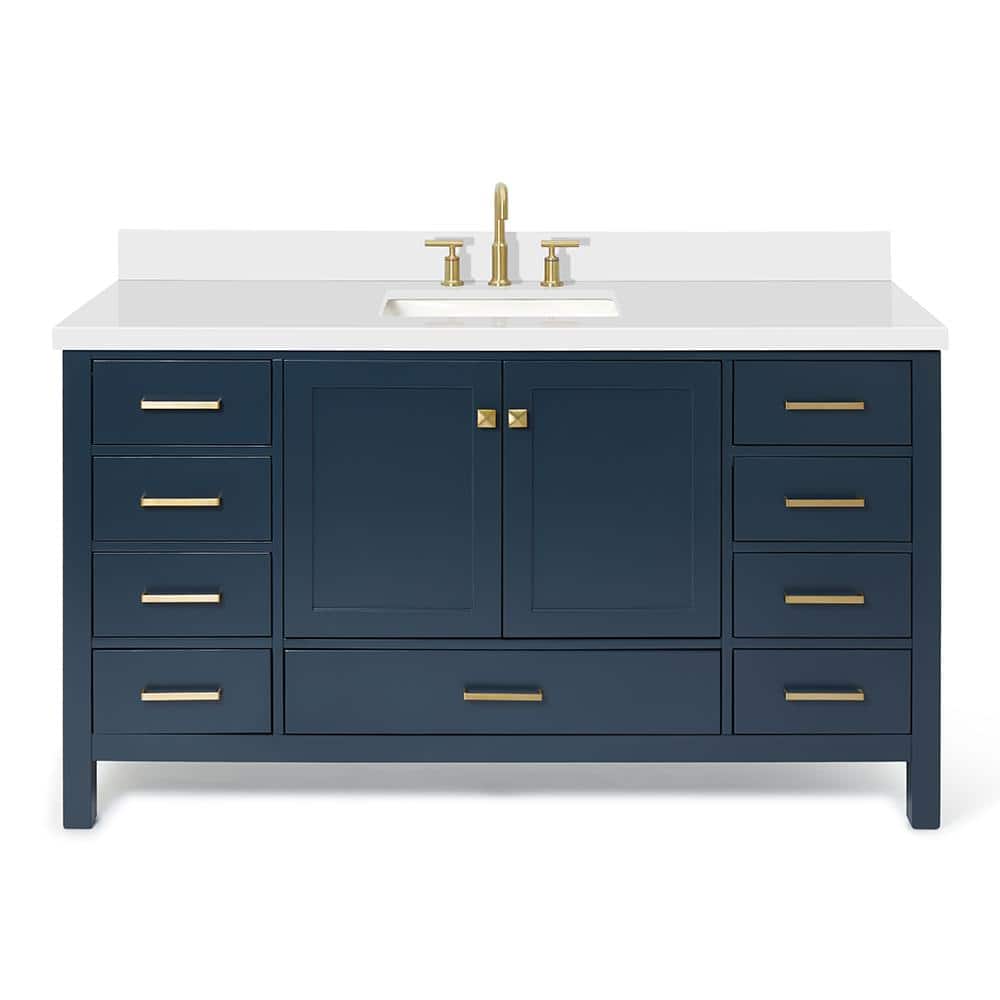 Midnight Blue Hardwood Freestanding Vanity with Quartz Top