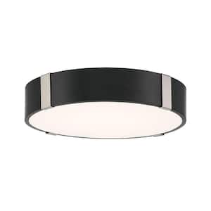 Eight 15 in. Matte Black with Brushed Nickel Accents Selectable LED CCT Modern Shaded Flush Mount Light