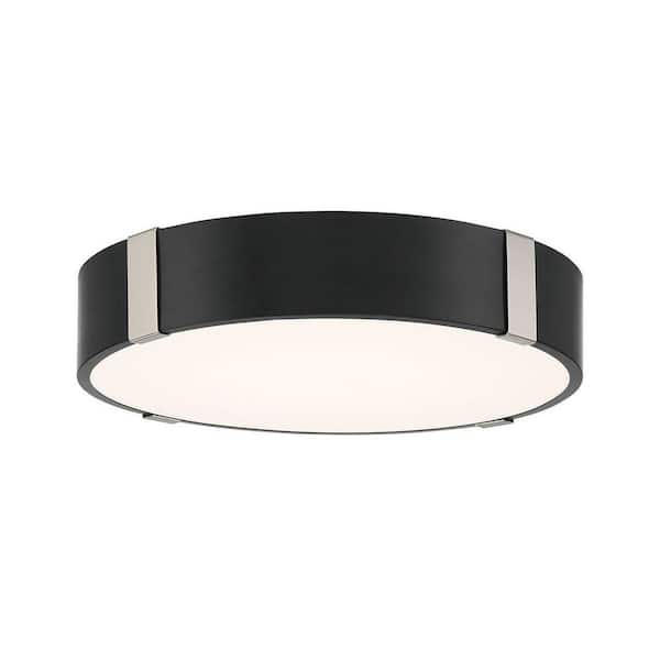 EnviroLite Eight 15 in. Matte Black with Brushed Nickel Accents Selectable LED CCT Modern Shaded Flush Mount Light