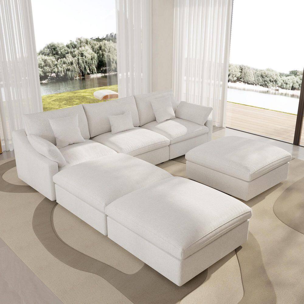 119.2 in. Slope Arm 6-piece Linen Deep Seat Feather Modular Free Combination Sectional Sofa with Ottomans in. Beige price history on PriceWatchPro