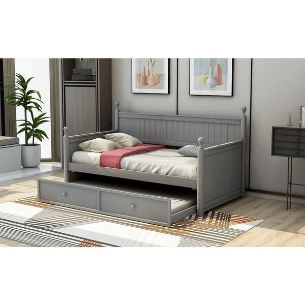 Buy Gray Twin Daybed with Trundle, Wood Daybed Frame Daybed Twin Size