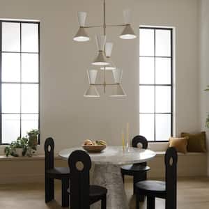 Phix 50 in. 12-Light Champagne Bronze and Greige White Mid-Century Modern Shaded Foyer Chandelier for Dining Room