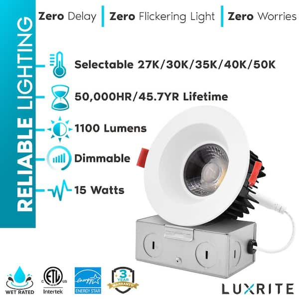 Luxrite LR24950 LR24952-4PK 4 inch LED Recessed Downlights 5 CCT Selec