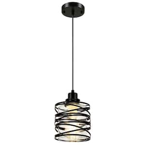 Jasslynn 60 Watt 1 Light Black Modern Pendant Light with Cylinder Clear Glass Shade for Living Room Foyer