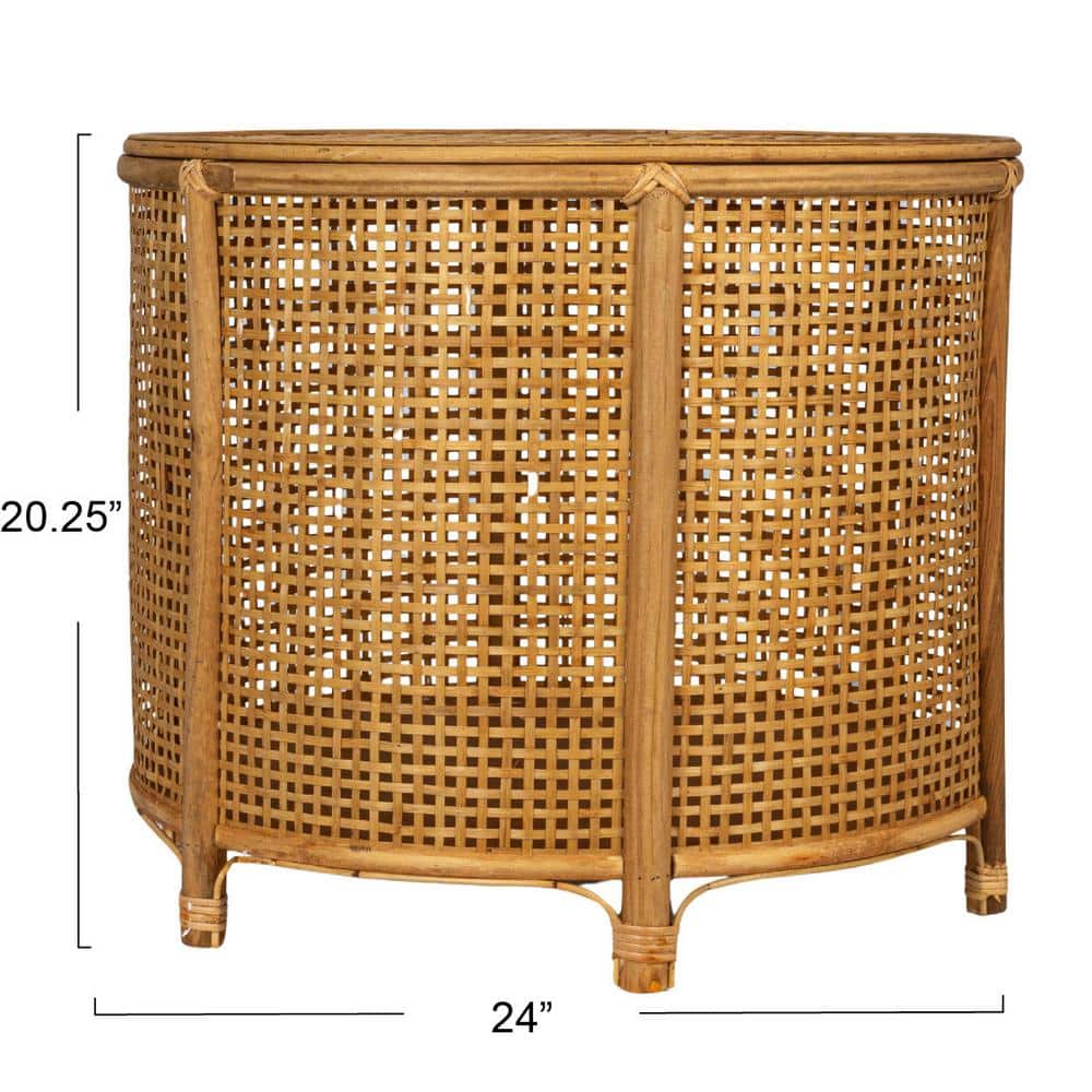 Natural Bamboo and Rattan Round Accent Table with Storage
