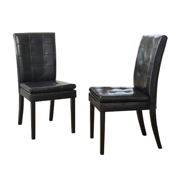 Noble House Crayton Black Leather Tufted Dining Chair (Set of 2)