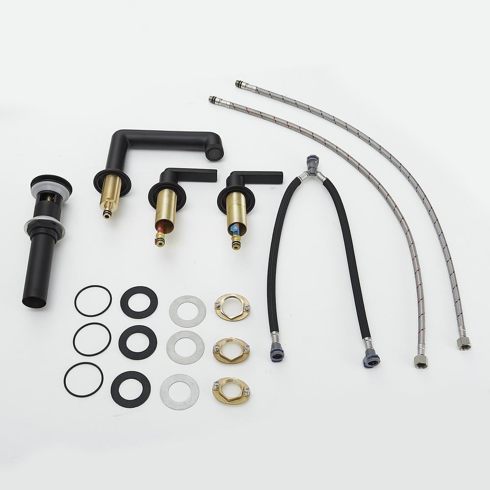Matte Black Widespread Double Handle Bathroom Faucet with Metal Drain