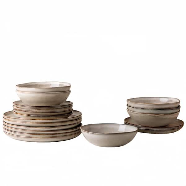 18-Piece Ceramic Dinnerware Set, Handmade Reactive Glaze Stoneware Plates and Bowls Sets (Service for 6)