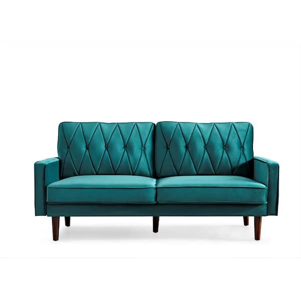 US Pride Furniture Feemster 69.3 in. Wide Square Arm Velvet Straight 3-Seater Sofa in Green