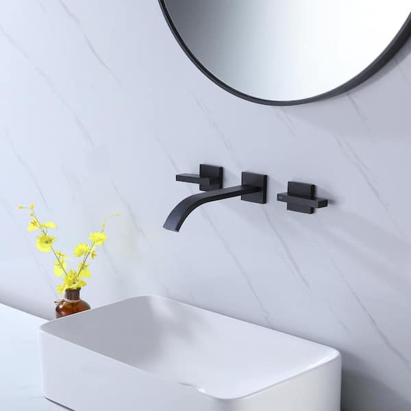 Nestfair Double Handle Wall Mounted Bathroom Faucet in Matte Black
