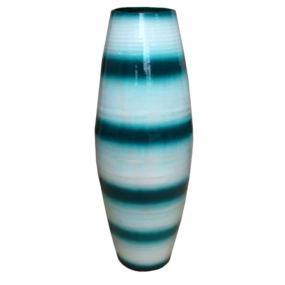 Handcrafted Blue and White Bamboo Cylinder Floor Vase, 16.5 Inch