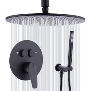 3-spray 12 in. Shower Head and Handheld Shower Head in Matte Black Shower System with Pressure Balanced Valve