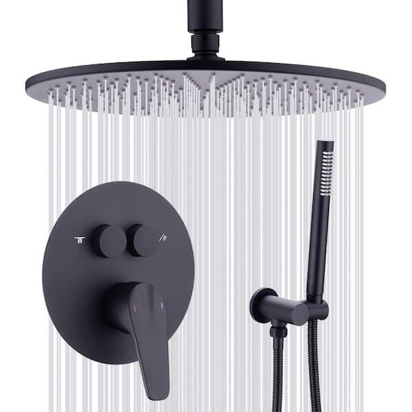 TRUSTMI 3-spray 12 in. Shower Head and Handheld Shower Head in Matte Black Shower System with Pressure Balanced Valve