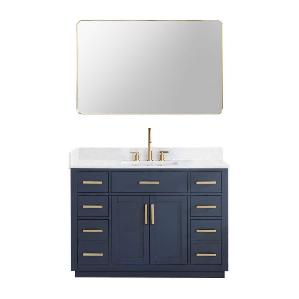 Gavino 48" Royal Blue Wood Vanity with Stone Top and Mirror