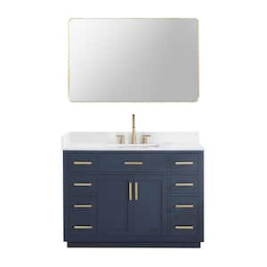 Gavino 48 in. W x 22 in. D x 34 in. H Single Sink Bath Vanity in Royal Blue with White Composite Stone Top and Mirror