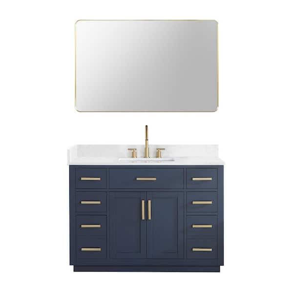 Altair Gavino 48 in. W x 22 in. D x 34 in. H Single Sink Bath Vanity in Royal Blue with White Composite Stone Top and Mirror
