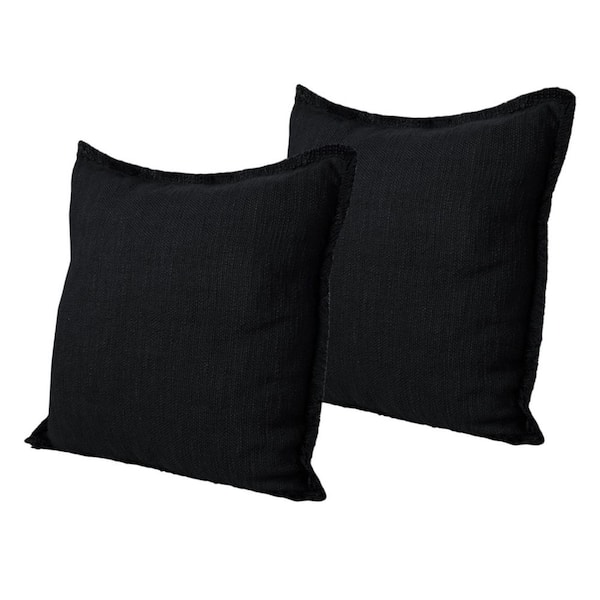 Black Solid Color Polyfill 20.00 in. x 20.00 in. Throw Pillow (Set of 2)