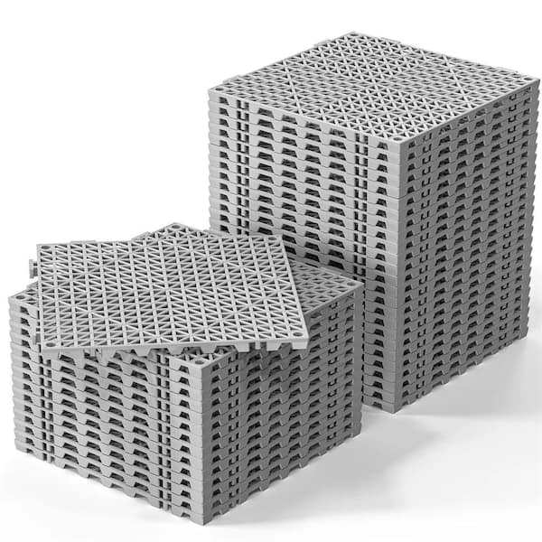 Gray 12 in. x 12 in. Indoor Interlocking Drainage Mat Drainage Tiles Non-Slip with Holes 40pcs