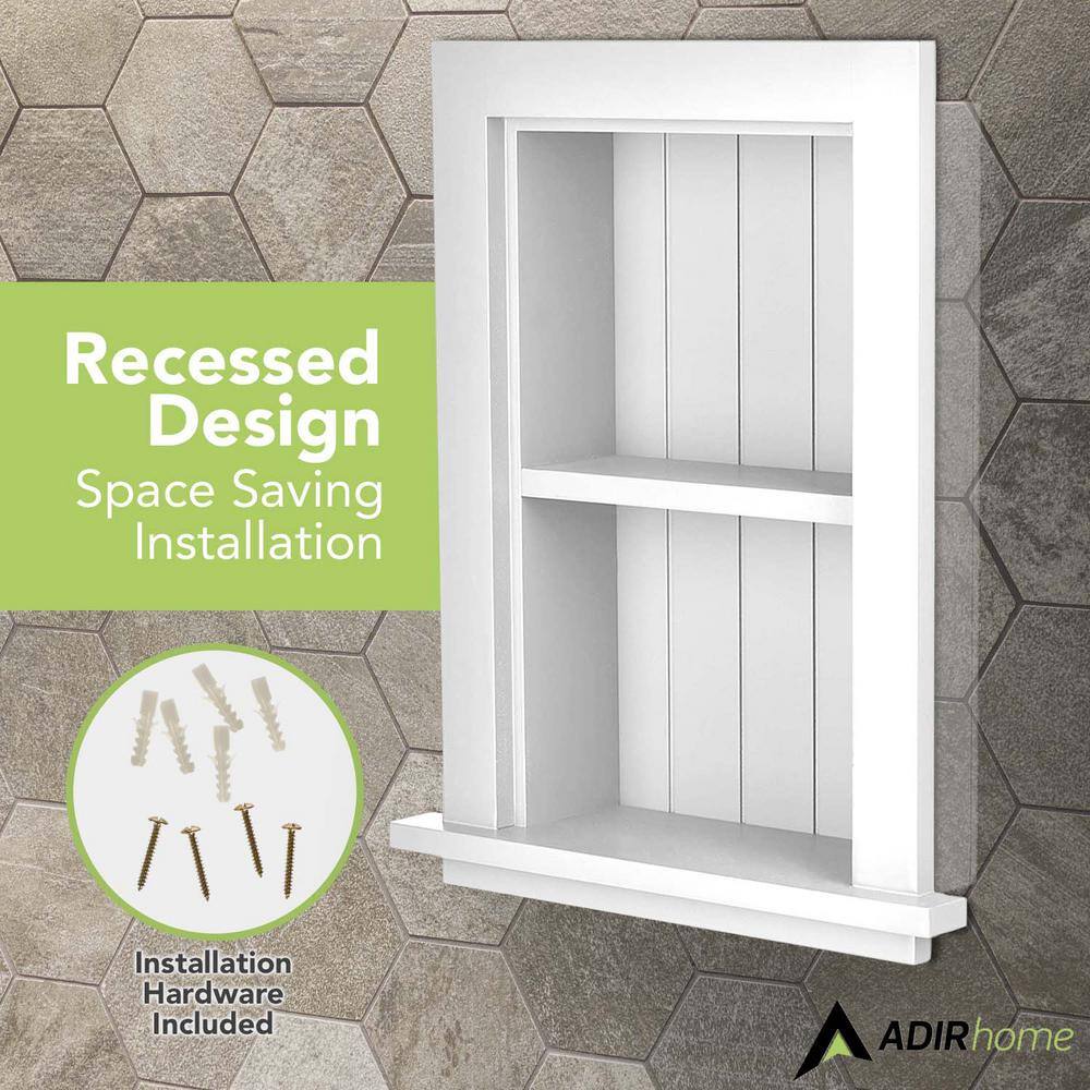 AdirHome White Hardwood Recessed Wall Cabinet with Shelf