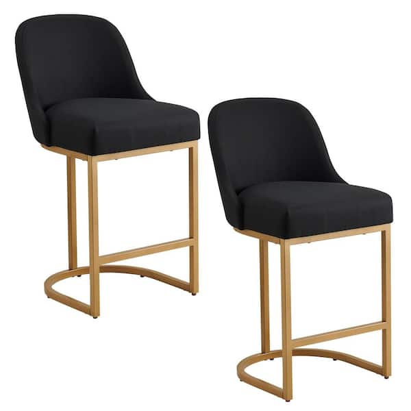 Leick Home Barrelback Counter Stool 26.5 in Black Full back Metal counter with Upholstered Set 2